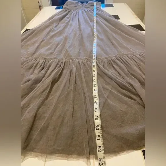 BHLDN Grey Niceties Tiered Tulle Sweetheart Corset Bodice Gown Event Holiday SZ4 - Picture 13 of 16